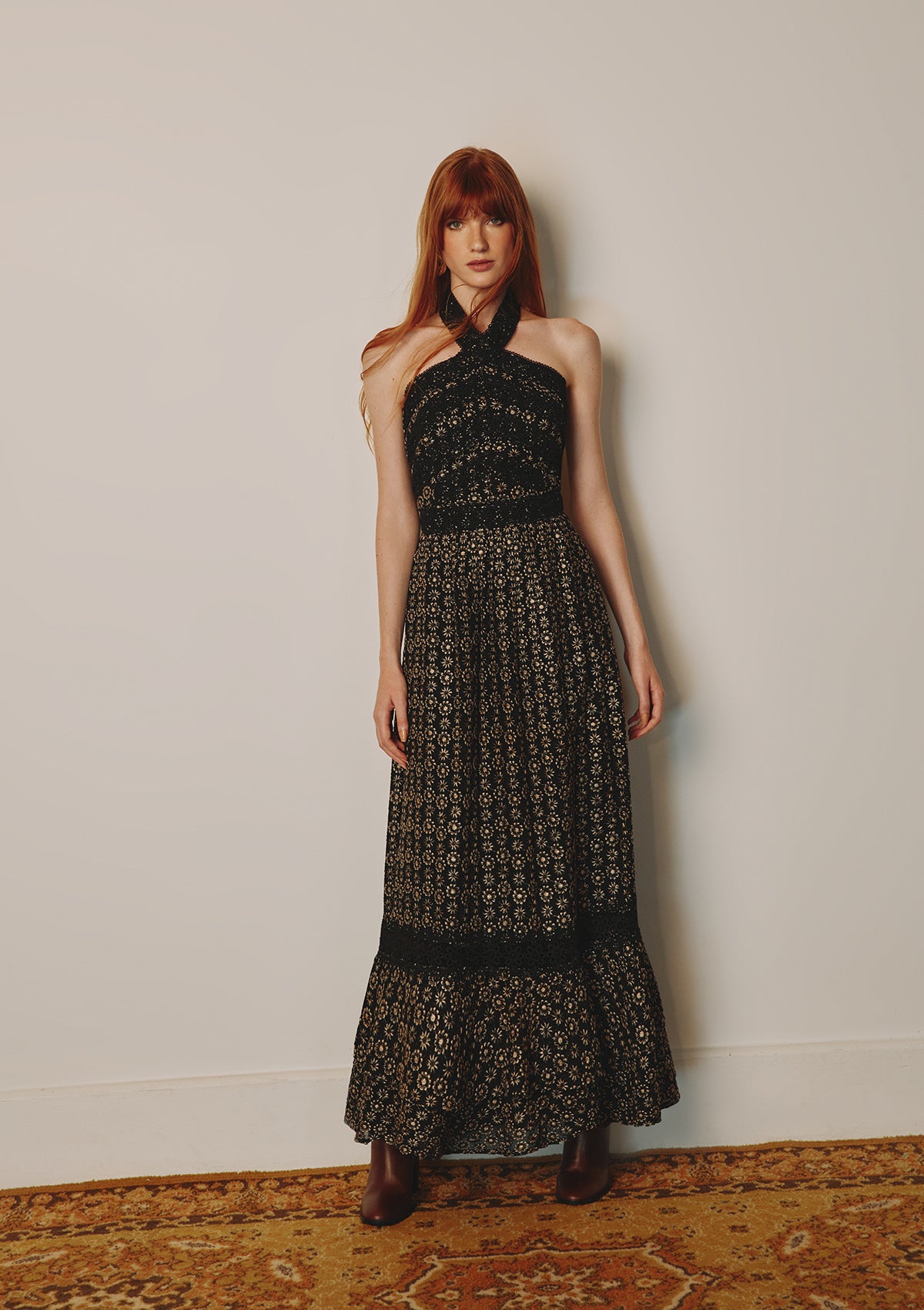 CLARISSA EMBROIDERED HALTER DRESS