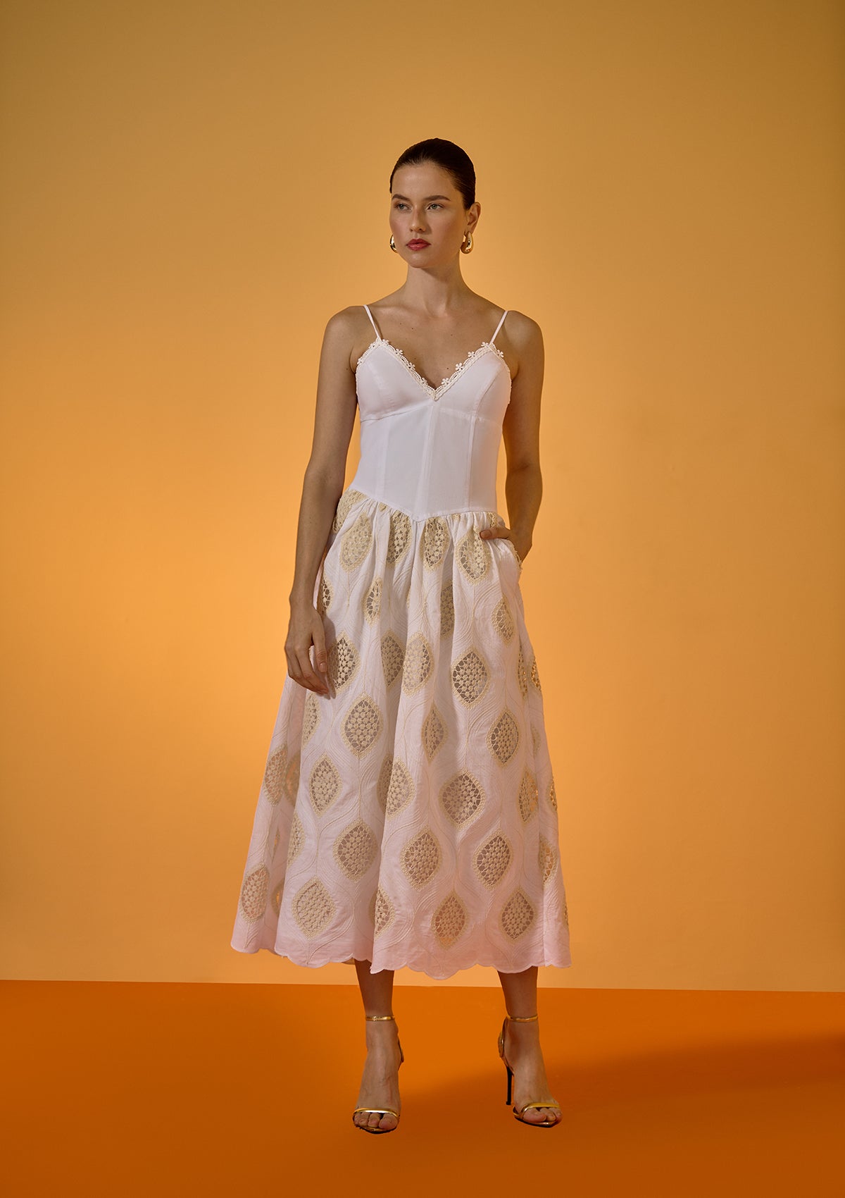 Yara Embroidered Voile Corset Dress