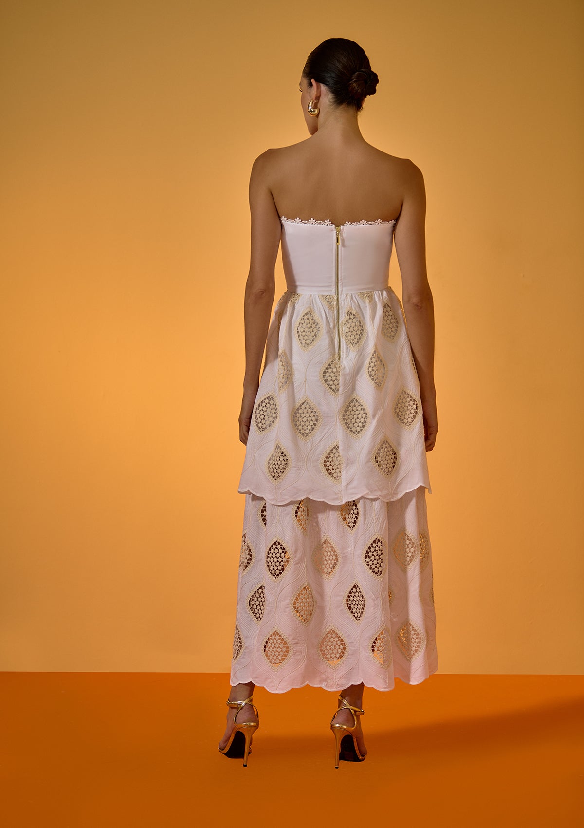 Yara Embroidered Voile Tiered Dress