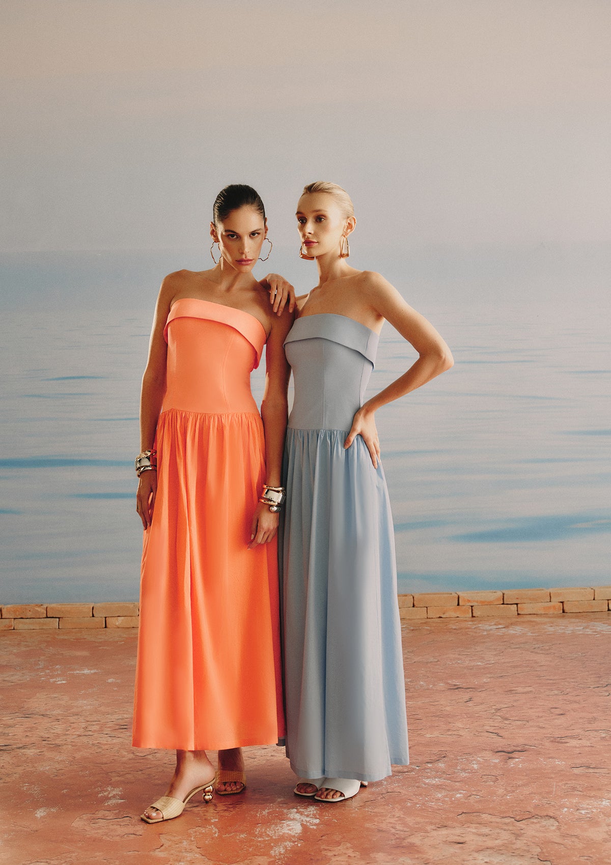 Clarice Tailored & Voile Strapless Dress (ORANGE)