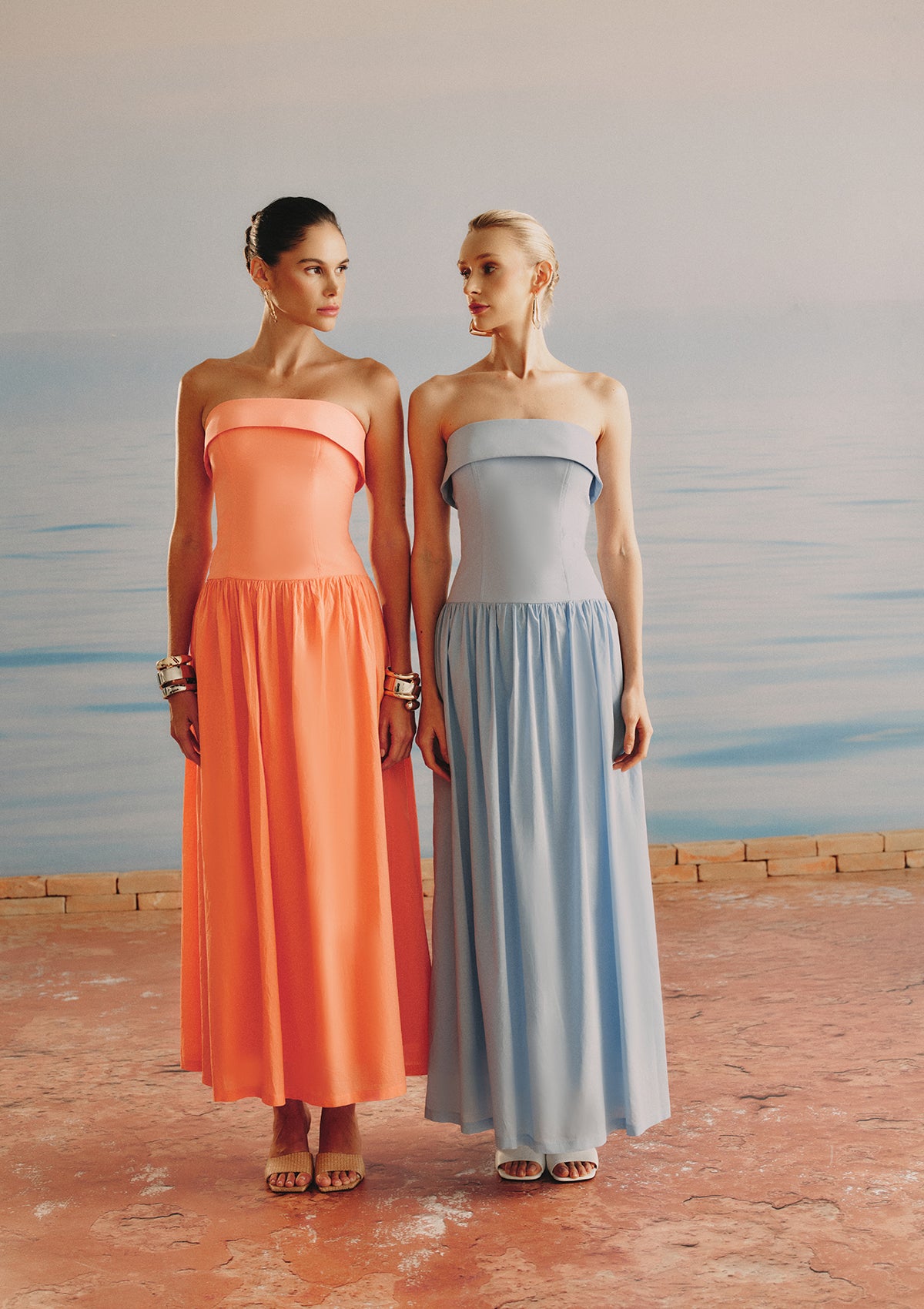 Clarice Tailored & Voile Strapless Dress (BLUE)