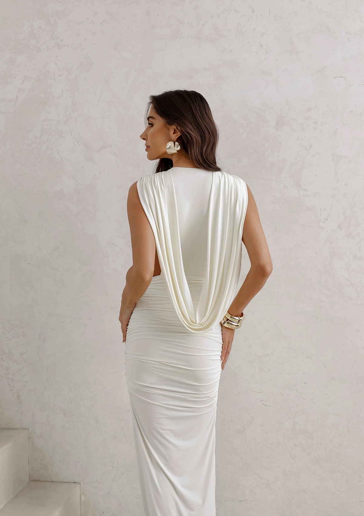 Long Draped Jersey Dress – Off White