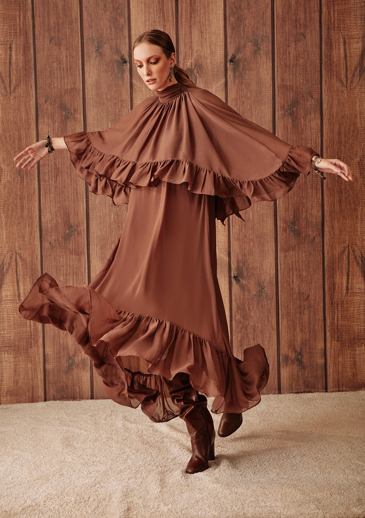 MELINA TEXTURED CHIFFON OVERLAY DRESS
