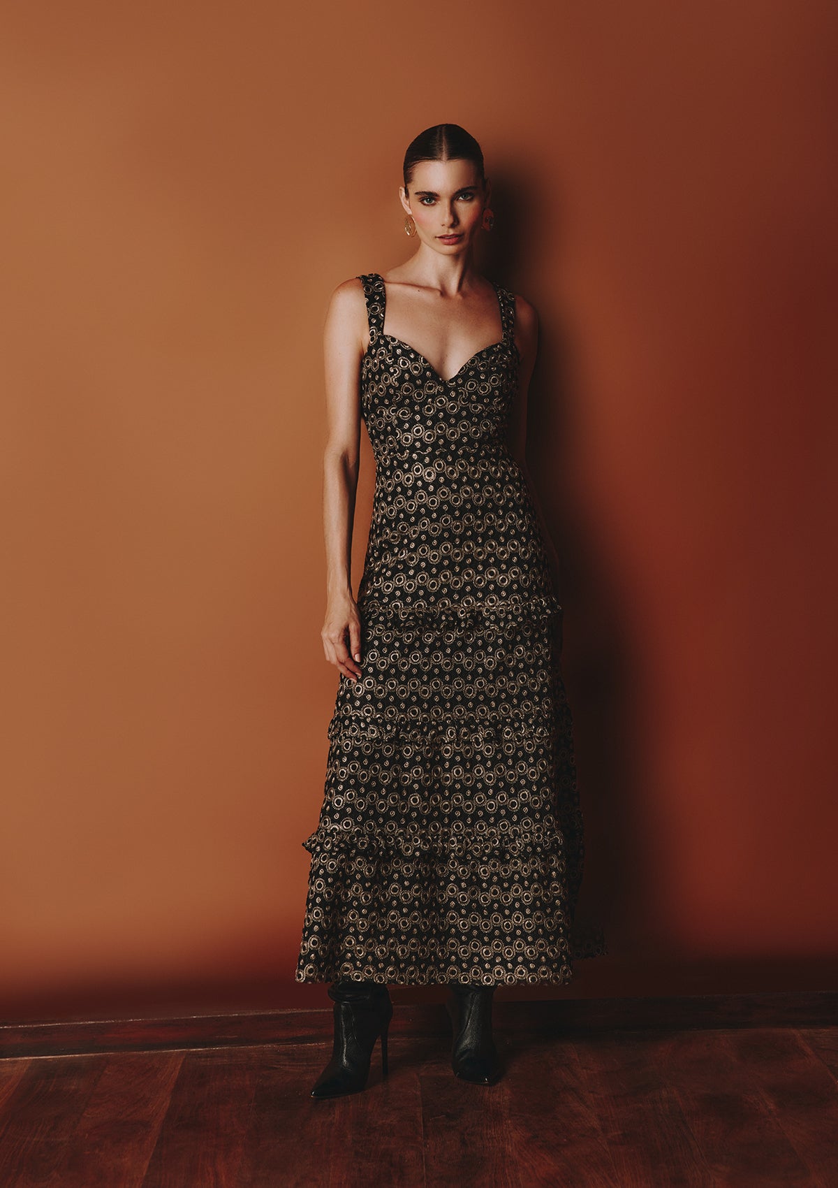 CELESTE MIDI EMBROIDERED DRESS