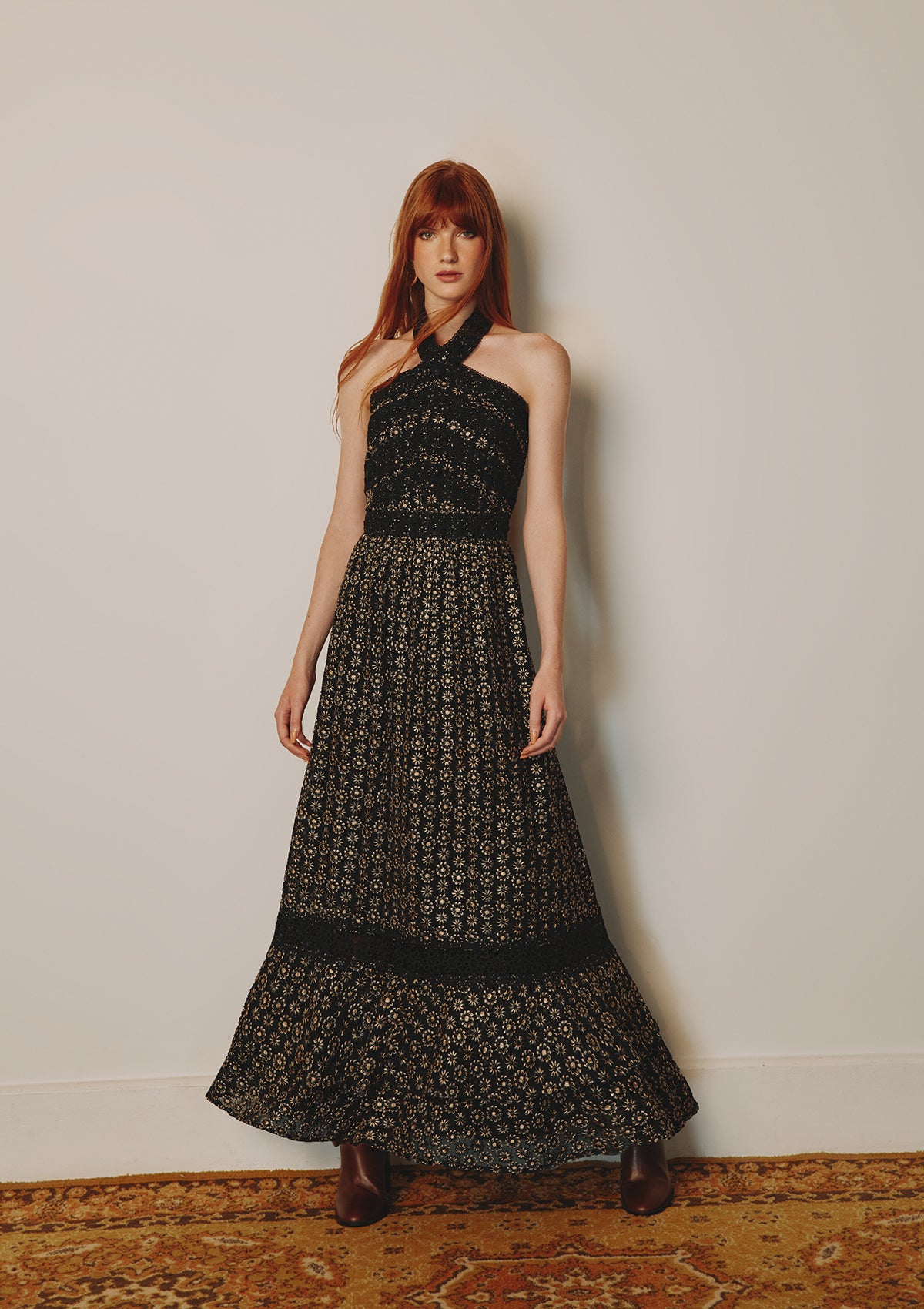CLARISSA EMBROIDERED HALTER DRESS