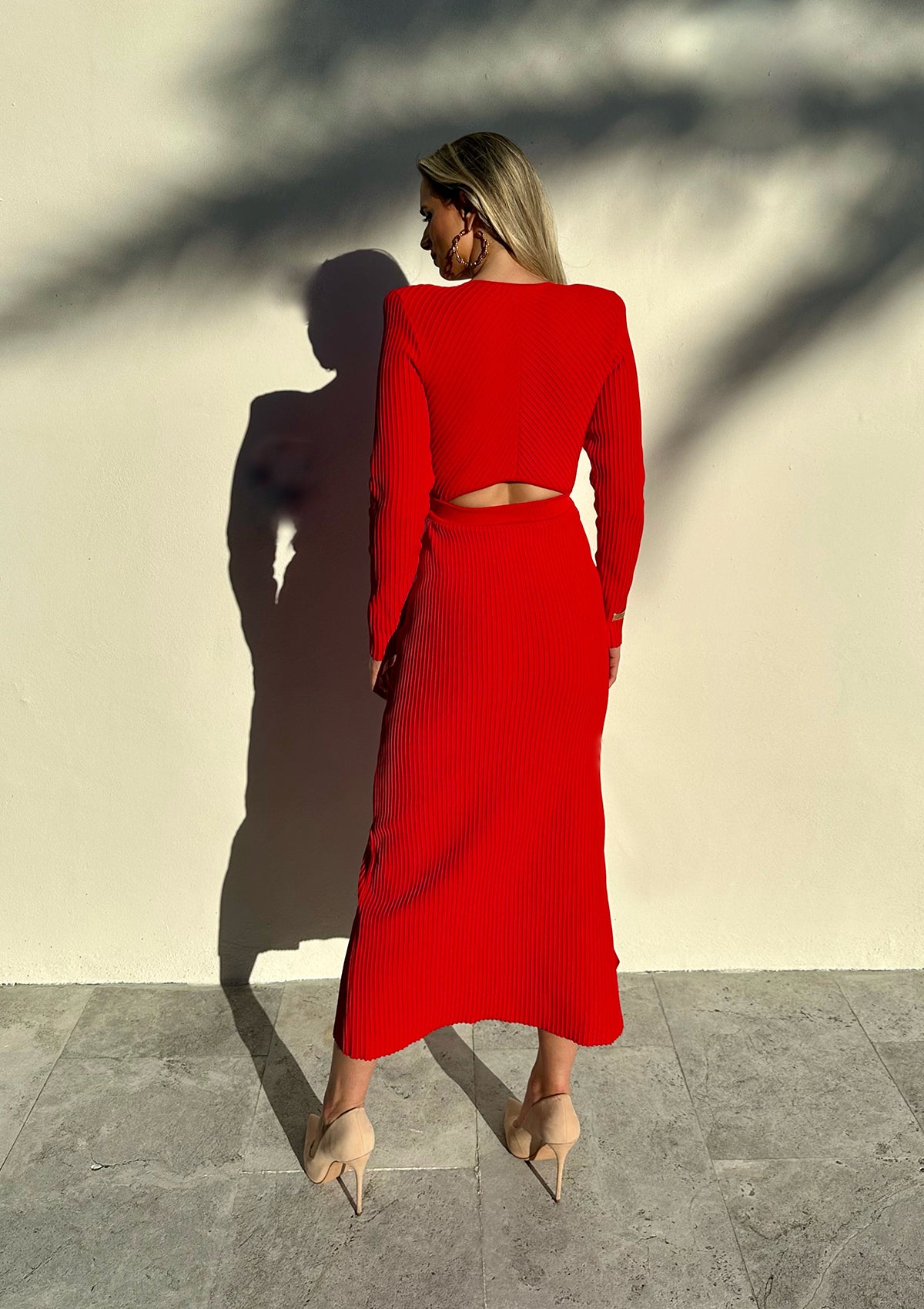 Red Long Sleeve Tricot Dress