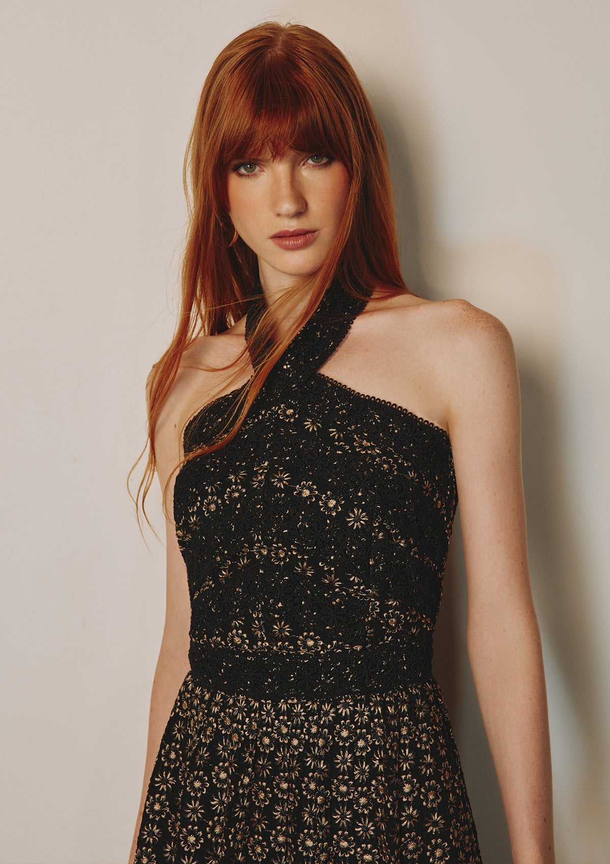 CLARISSA EMBROIDERED HALTER DRESS