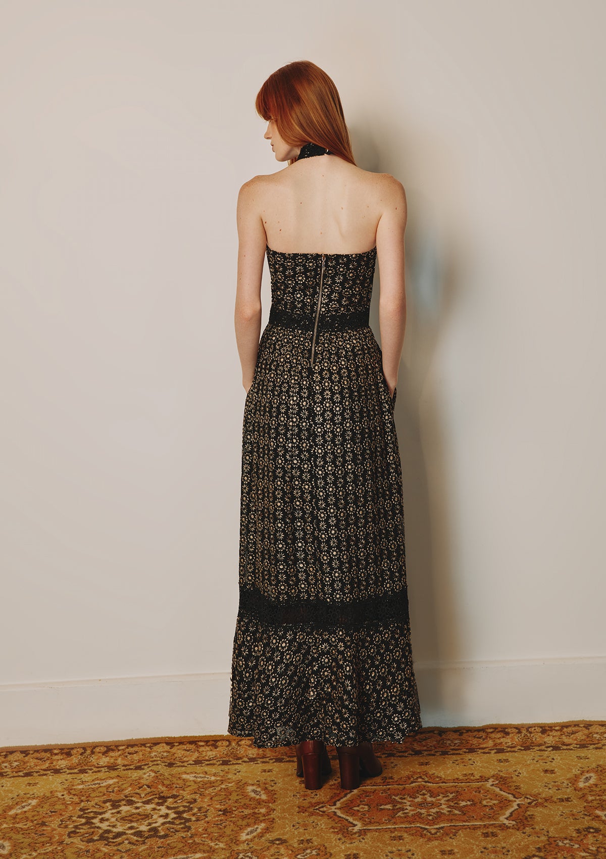 CLARISSA EMBROIDERED HALTER DRESS