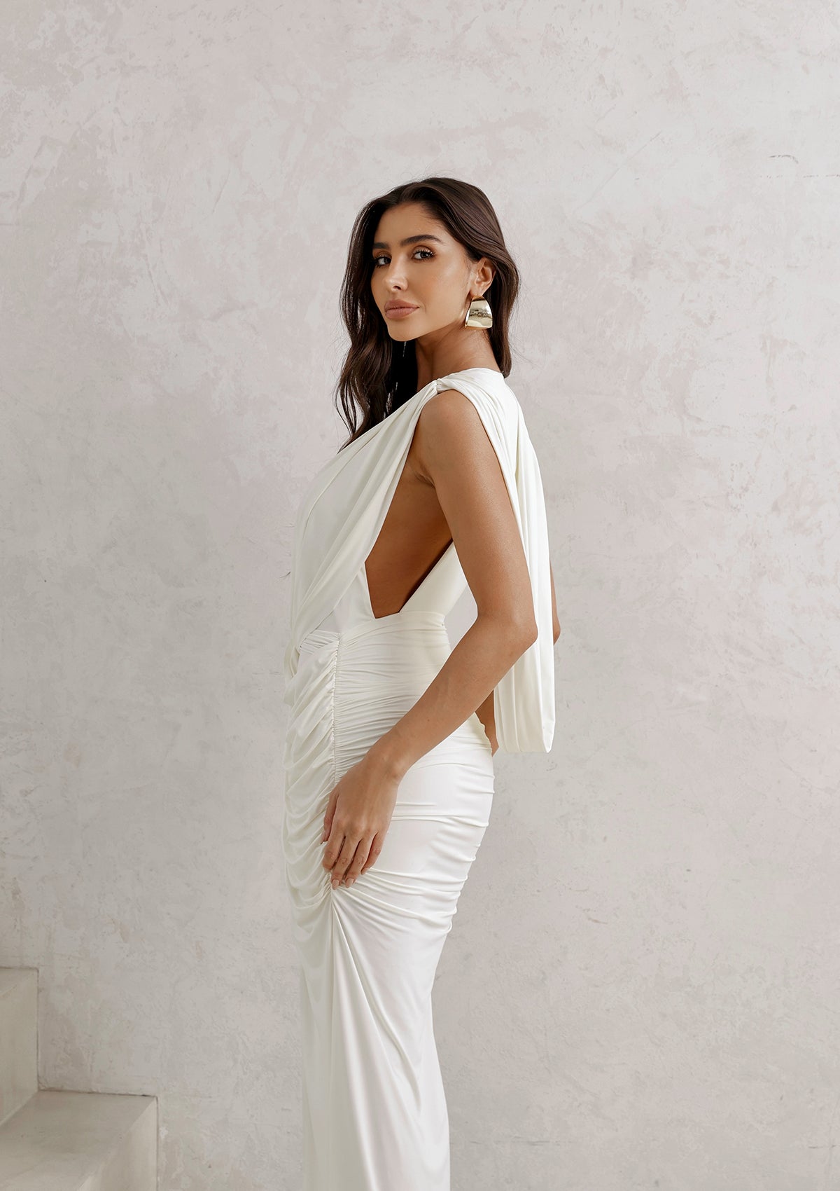 Long Draped Jersey Dress – Off White