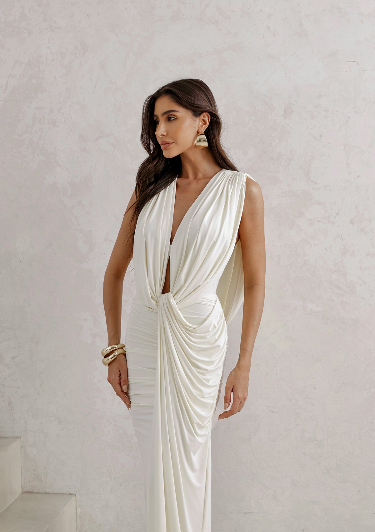 Long Draped Jersey Dress – Off White